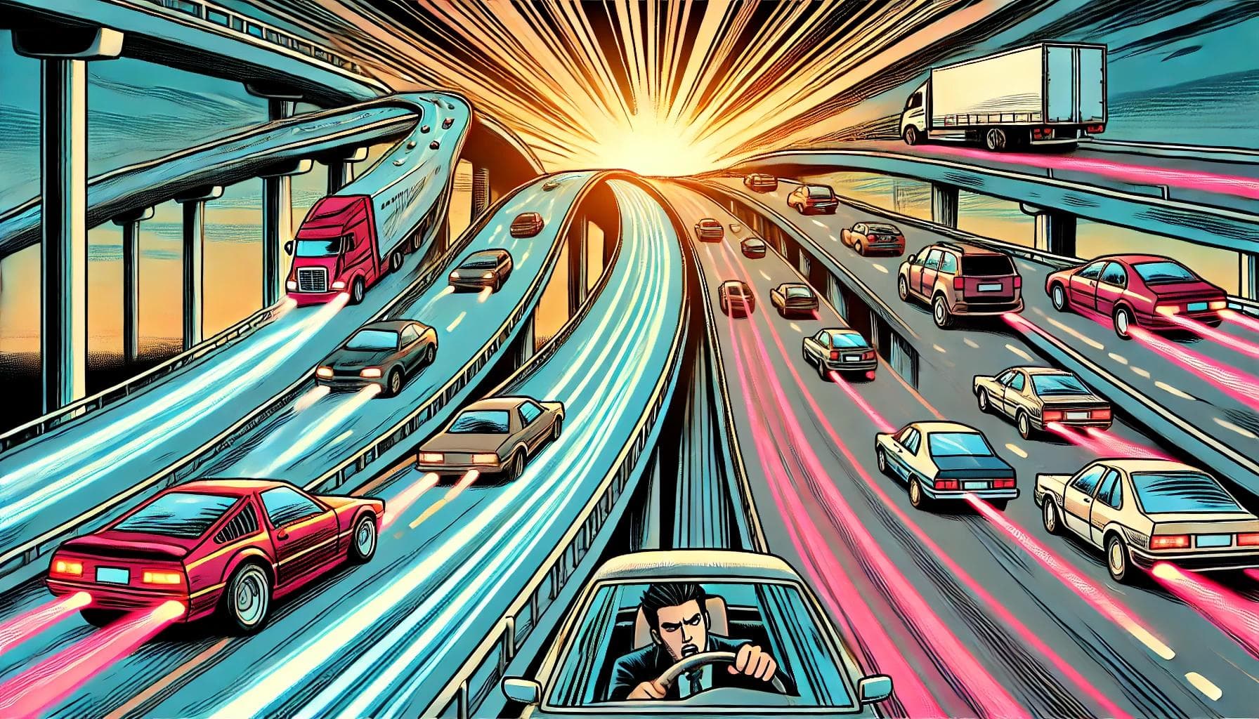 A highway that automatically adds or removes lanes during rush hour, keeping everything moving smoothly. A highway that automatically adds or removes lanes during rush hour, keeping everything moving smoothly.