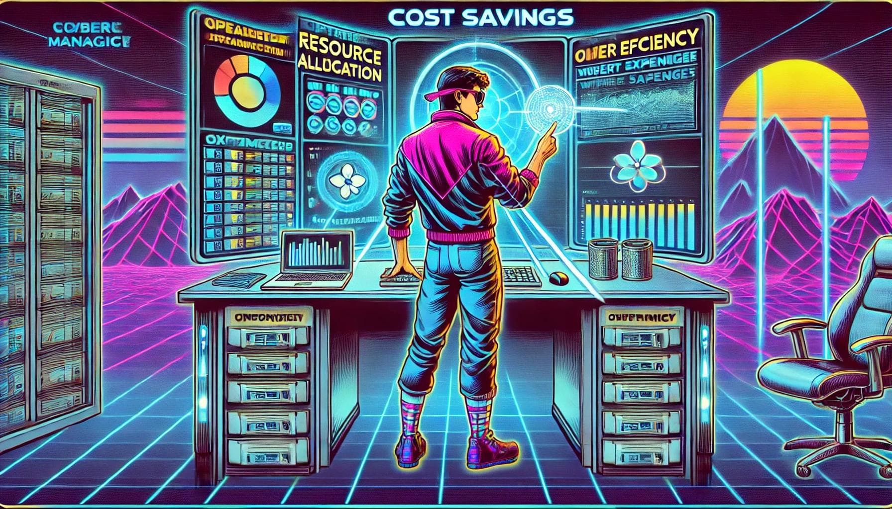 An 80s comic book-style illustration depicting the hidden costs of data transfer in a futuristic, neon-lit cyberpunk environment. An 80s comic book-style illustration depicting the hidden costs of data transfer in a futuristic, neon-lit cyberpunk environment.