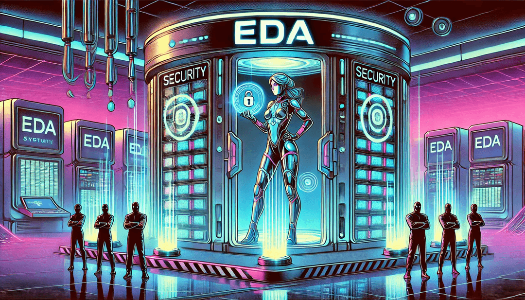 A futuristic scene where a superhero is protecting an EDA.   A futuristic scene where a superhero is protecting an EDA.