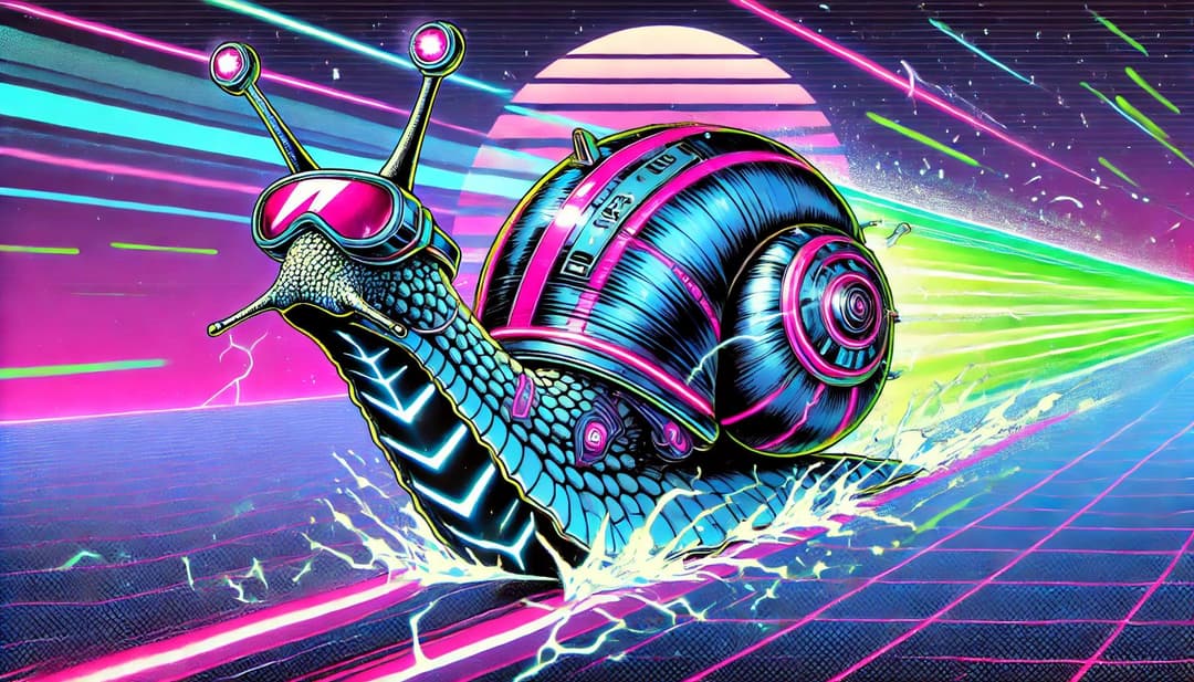 An 80s comic book-style illustration depicting a futuristic snail equipped with the latest high-tech sports gear, racing at incredible speed. An 80s comic book-style illustration depicting a futuristic snail equipped with the latest high-tech sports gear, racing at incredible speed.