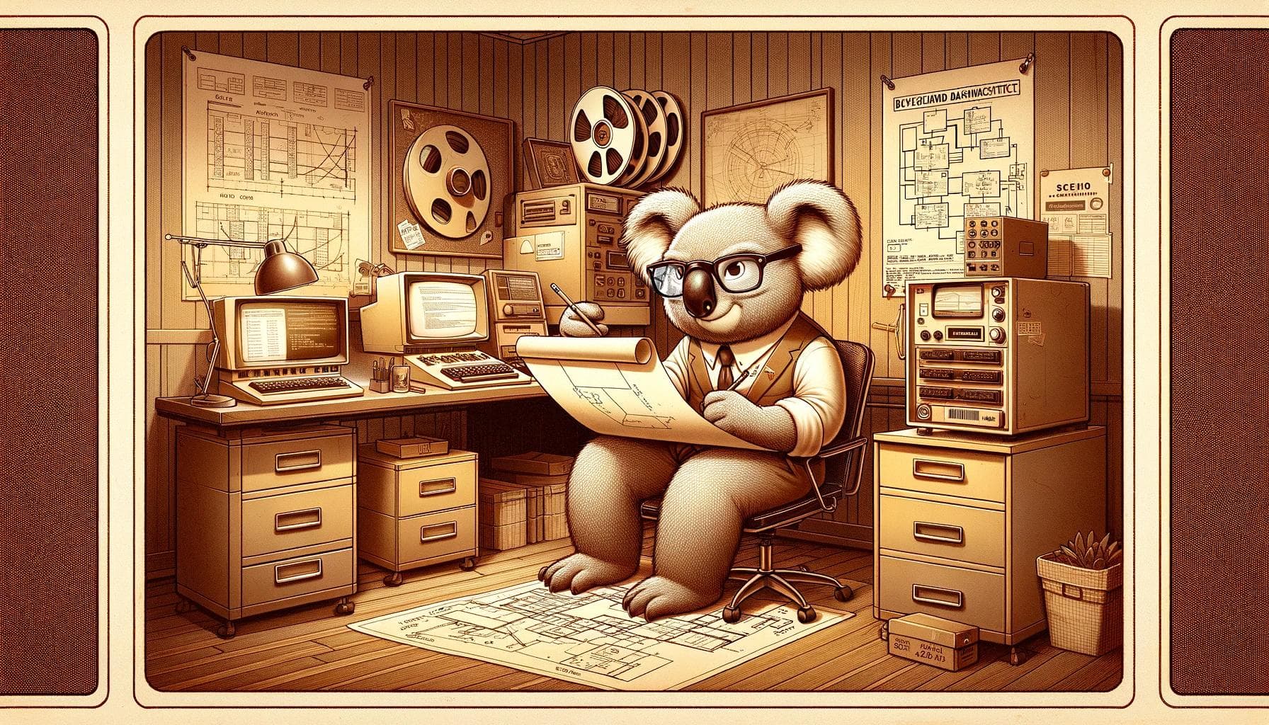 Karl the Koala being an architect. Karl the Koala being an architect.