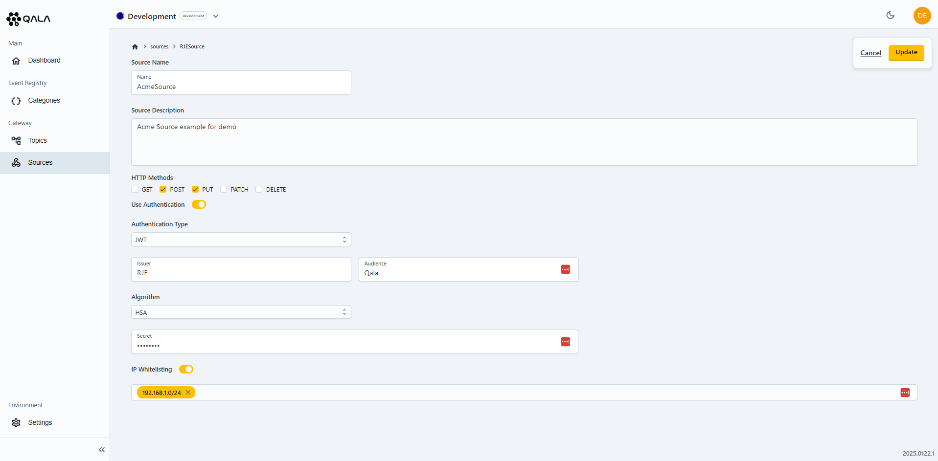 Sources Update Page